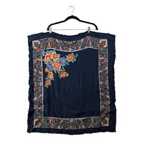 Misirli Womens Blue Paisley Floral Square Fringe Scarf Neck Scarf